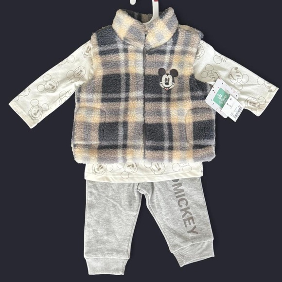 Disney Other - Disney Embroidered Mickey Mouse Logo 3 Piece Outfit Set Youth Boys 3-6M NWT